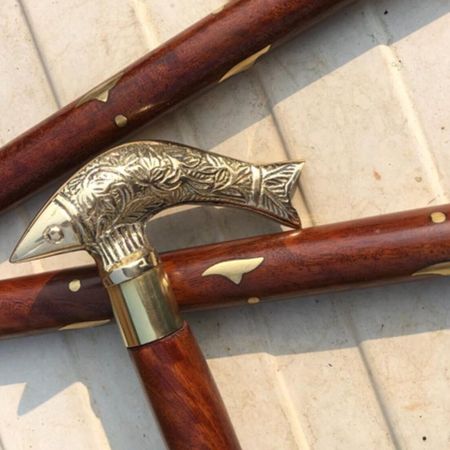 Ручная латунная антикварная ручка в виде головы рыбы Викторианская трость Деревянная трость в подарок