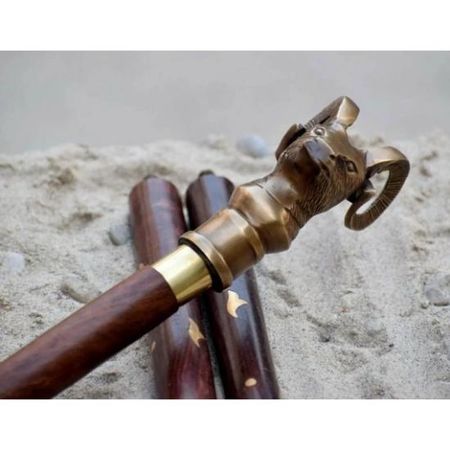 Винтажная латунная ручка головы горного козла деревянная трость трость Хэллоуин