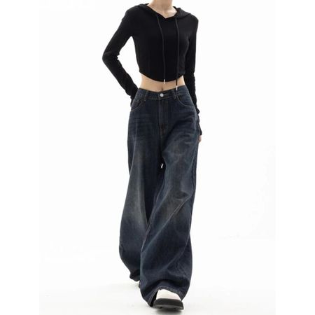 Женские джинсы с широкими штанинами Harajuku Baggy Denim Брюки Oversize Grunge Streetwear Y2k Брюки Корейская мода S