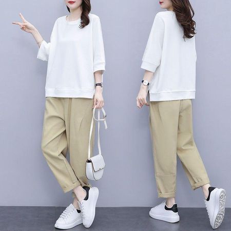 Женский повседневный комплект большого размера Slim Thin Section Set Top + Brackets Set 2 Piece Set 4XL белый