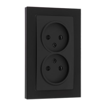 Розетка TOT Matte Glass, 10 А, стекло, скрытая, двухместная, без заземления, чёрная