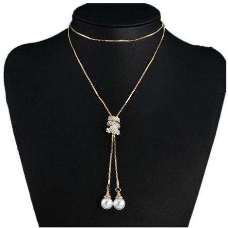 Длинный, минималистичный жемчужный спиральный кулон, длинное ожерелье с подвеской, универсальный, свитер с кисточками, украшенный бриллиантами, цепочка для женщин One Size золотой