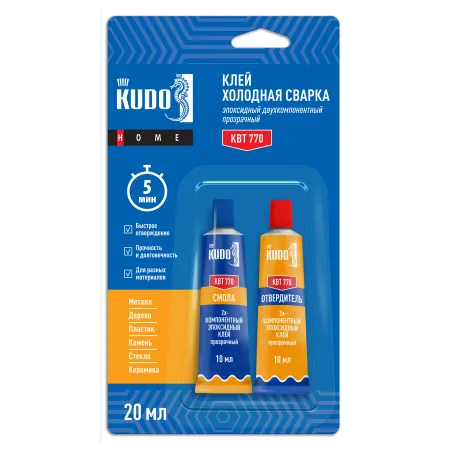 Клей эпоксидный двухкомпонентный прозрачный KUDO HOME, 20 мл KUDO KBT770 KUDO KBT770 KUDO KBT770