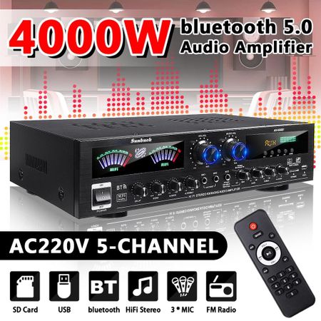 4000 Вт AV555BT 5-канальный усилитель для домашнего кинотеатра 12 В Bluetooth домашний усилитель мощности аудио стерео усилитель FM USB SD 3 микрофона с пультом дистанционного управления