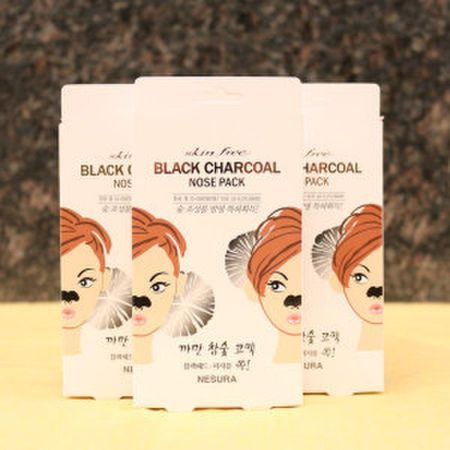 Nesura Black Charcoal Nose Pack 3 strokes, 24 sheets / Blackhead sebum removal~