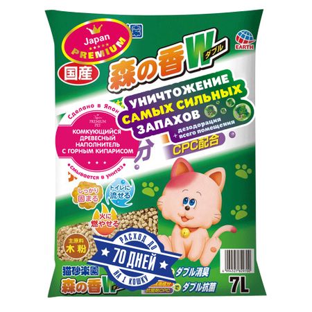 Наполнитель для кошачьего туалета Japan Premium Pet ультракомкующийся древесно-целлюлозный с кипарисом, 7л