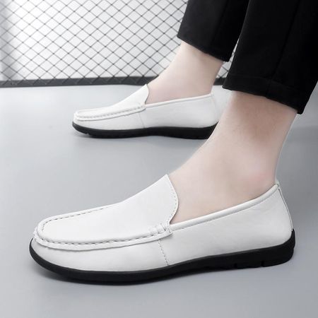 Fashion Breathable Bean Shoes Mens Shoes Fashion Casual Leather Shoes Youth Fashion Shoes Soft Loafers Genuine Leather Flats Driving Sho 38 белый