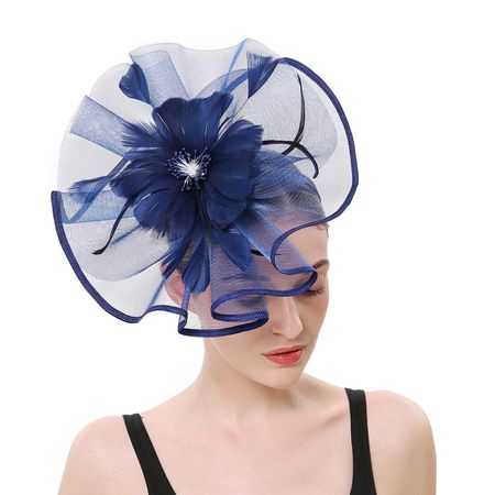 Женская сетчатая шляпа для девочек, повязка на голову для коктейльной вечеринки, свадебная шляпа One Size тёмно-синий