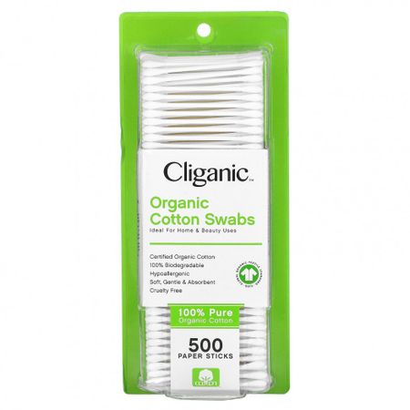 Cliganic, Органические ватные палочки, 500 бумажных палочек