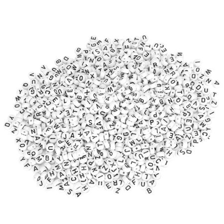 1000Pcs White Beads Black English Alphabet Bead DIY Acrylic Round Jewelry Clothing Accessory