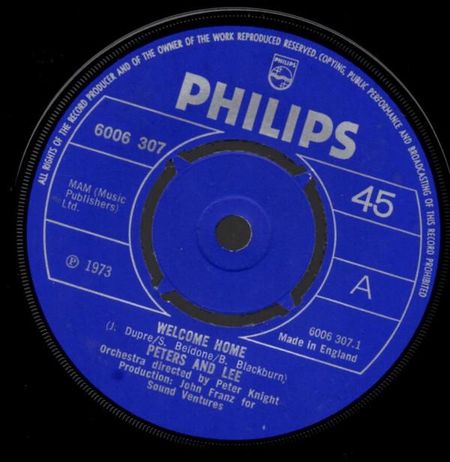 7-дюймовая пластинка PETERS  LEE - Welcome Home 6006307 Philips 1973 UK Поп Б/у