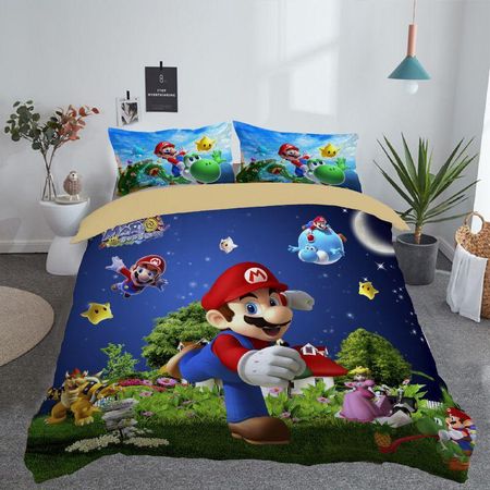 Супер 3 предмета Nintendo Mario Мультяшный Одиссея Однопанельный Пододеяльник Постельный набор F,Single（3pcs）