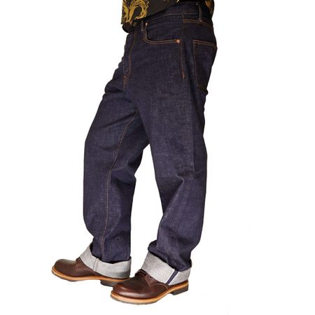 Kojima Jeans KOJIMA GENES 15 унций Сельвидж с кантом Широкие прямые Сделано в одних джинсах, Япония, Мужские, Стирка, RNB-102WW-Деним-40 джинсовый