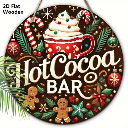 Деревянная табличка в деревенском стиле на Рождество с горячим какао - Круглая табличка Navidad для входной двери, настенный декор - Идеальное рождественское украшение 20cm/7.87in