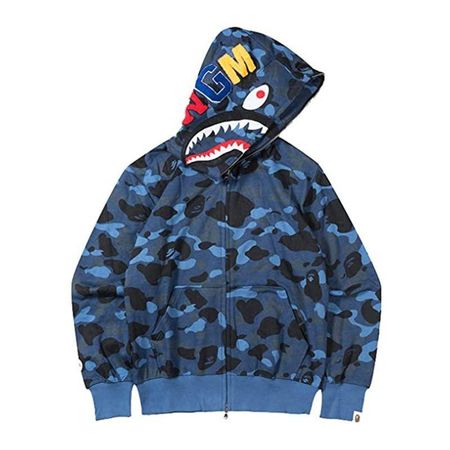 Женская Bape Мужская Толстовка на молнии с принтом акулы Уличная мода Dark Blue,S