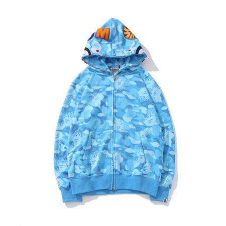 Женская Bape Мужская Толстовка на молнии с принтом акулы Уличная мода Sky Blue ,M