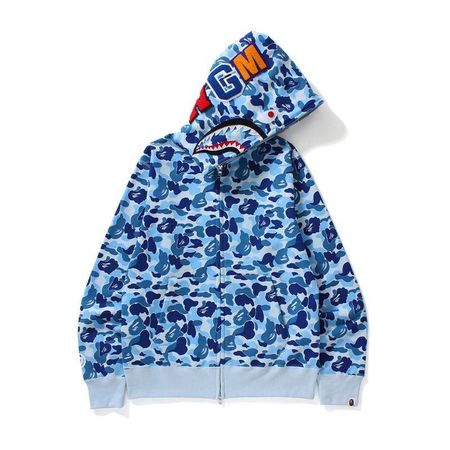 Женская Bape Мужская Толстовка на молнии с принтом акулы Уличная мода Blue,L
