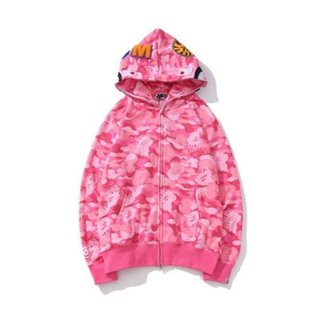 Женская Мужская Куртка на Молнии Bape Толстовка с Принтом Акулы Уличная Мода Pink,XL