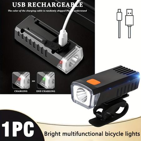 Велосипедный фонарь с питанием от USB и перезаряжаемой литиевой батареей, 3 режима (Яркий/Тусклый/Стробоскоп) Передний Велосипедный Фонарь Быстросъемное Крепление на Руль One Piece