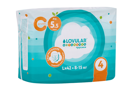 Трусики-подгузники LOVULAR Витаминка L (8-15 кг), 42 шт