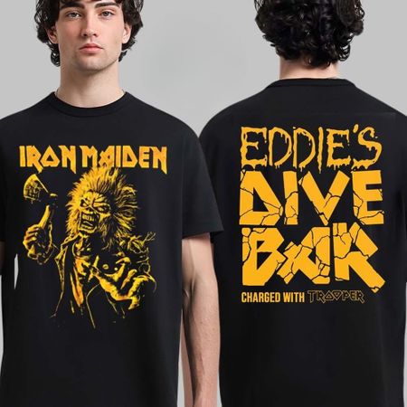 Редкая футболка унисекс с двусторонним принтом  Ir Maiden Eddie s Dive Bar  с мерчем мирового тура  Trooper 2026 Run for Your Lives  2XL
