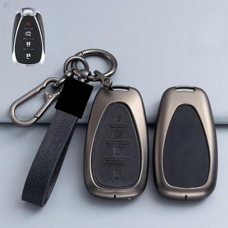 Alloy Leather Car Key Case Cover For Chevrolet Cruze Malibu Camaro Trailblaze Gun Black