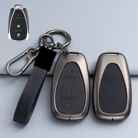 Alloy Leather Car Key Case Cover For Chevrolet Cruze Malibu Camaro Trailblaze Gun Black