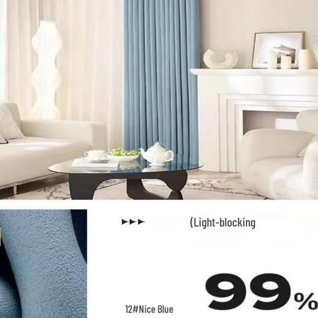 Gurede Nice Blue Cream Style Blackout Curtain