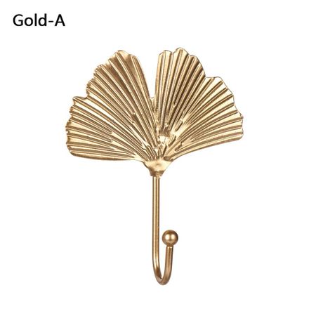 Towel Clothes Bathroom Organization Wall Hanger Wrought Iron Hook Hanging Storage Rack Leaf Shape Gold-A