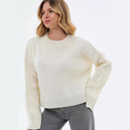 Winter Round Neck Pullover Loose Color Long Sleeved Sweater For Women M