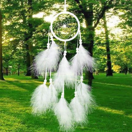 Dream Catcher Room Decor Hand-woven White Dream Catcher Wall Hanging Decor Feather Hanging Decoration Feather Car Pendant China Mainland