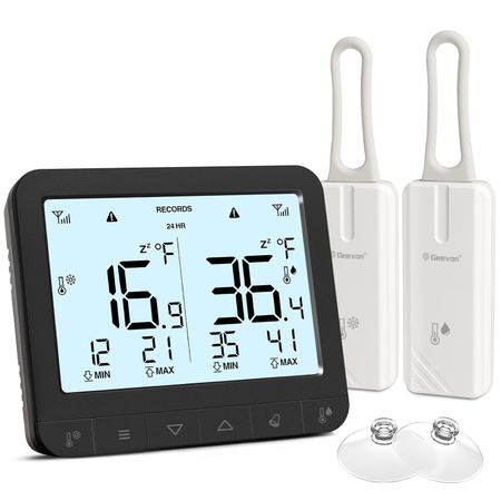 Geevon Digital Refrigerator Thermometer with Alarm, Low Battery Warning Icon, Max/Min Temperature LCD Display, Suitable for Domestic or Commercial