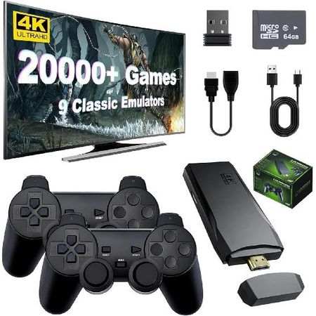 Wireless Retro Game Console, Nostalgia Stick Game Handheld Game Console with 20,000+ Games Built in and 9 Emulators Plug and Play Video Games for Tv