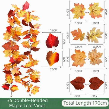Creative Red Autumn Maple Leaves 1.7m Silk Maple Leaves Simulated Maple Leaves Realistic Durable Fake Autumn Vines