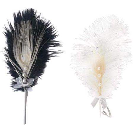 2pcs Plumage Cake Topper with Pearl Romantic Aesthetic Ostrich Plumage Feathered Cake Decorartion for Birthday Wedding