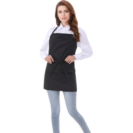 Short Cotton Aprons for Women with 3 Pockets, Chef Apron for Unisex,Waitress Apron for Kitchen Cooking Restaurant BBQ чёрный