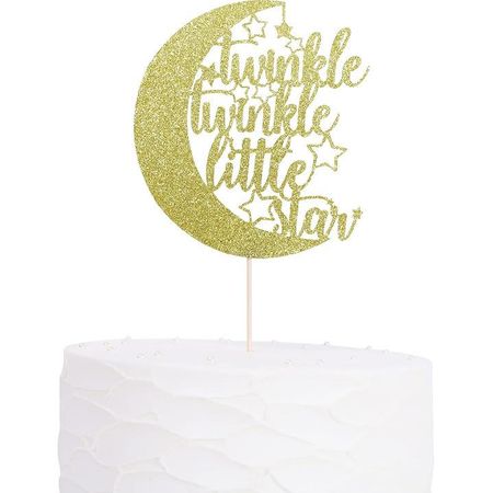 Twinkle Twinkle Little Star Cake Topper - Gold Glitter Moon and Star, First Birthday, Gender Reveal Party, Smash Cake, Baby Shower Decorations