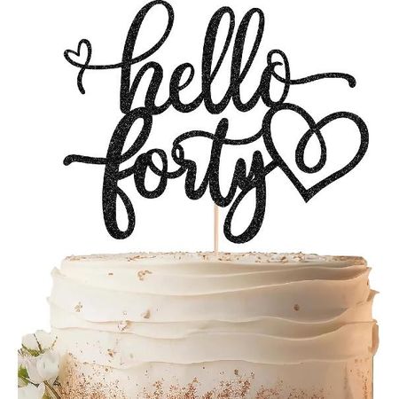 Hello Forty Cake Topper - Rose Gold Glitter 40th Birthday Cake Decorating Supplies for Women, Hello 40 Cake Decor for 40th Birthday/Anniversary Party