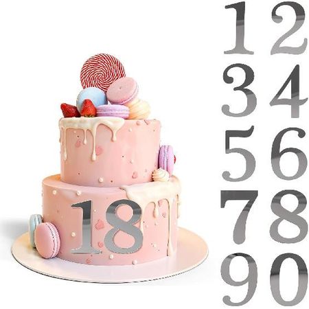 3.7 IN 0-9 Silver Birthday Number Cake Toppers Large Silver Acrylic Cake Numbers Topper Acrylic Wedding Party Cupcake Toppers Cake Decorating