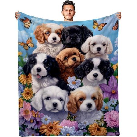 WZOMT Dog Blanket, Cute Floral Puppy Dog Print Throw Blankets Decor, Kawaii Dogs Themed Gifts for Women, Soft Cozy Fuzzy Plush Fleece Flannel 60 x50