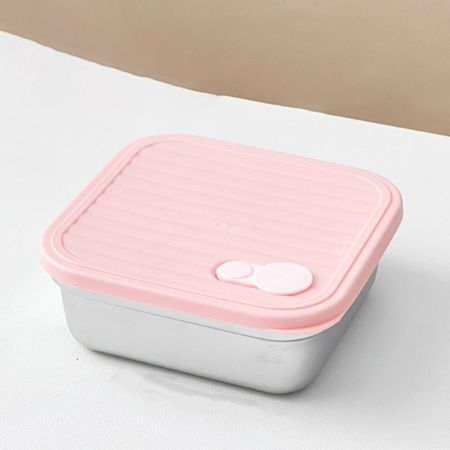 Square Food Storage Container Leak Proof Crisper Multifunctional Stainless Steel Lunch Box  Picnic Pink 1 Grid