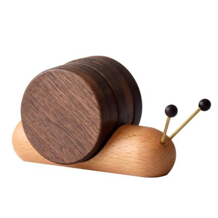 Heat Resistant Drink Coaster Set Walnut Wooden Table Insulation Pad Round Tea Tray  Countertop Snail Shape