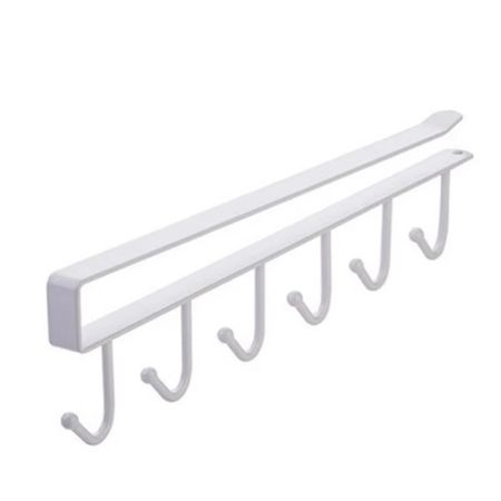 Punch-free Under Cupboard Shelf Double-row Hanging Rack Durable Mug Cup Hanger  Organizer 6 hook-white