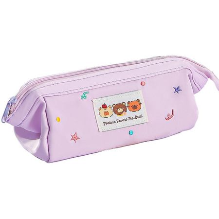 Large Capacity Kawaii Pencil Bag Embroidered Pen Pencil Case Stationery Bag  Boys Ang Girls фиолетовый
