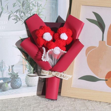 Hand Woven Artifiical Folwer Bouquet Fake Flowers Woven Simulated Flower  Home Decoration красный