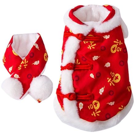 Knot Button Pet Tang Suit Scarf Cat Coat Puppy Costume Dog Vest  Spring Festival L красный