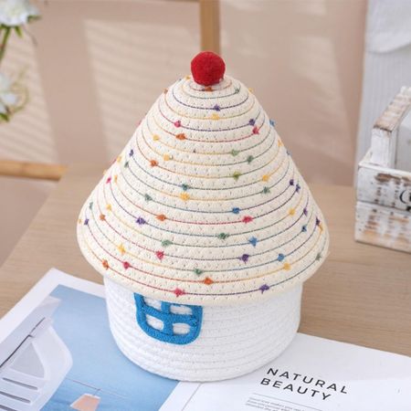 Cotton Rope Woven Desk Organizer Handwoven Sundries Container Box  Vanity Table Study Room 1