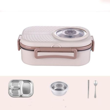 Sealed Thermal Lunch Box 304 Stainless Steel Food Storage Box Fresh-keeping Box  for Office&School бежевый