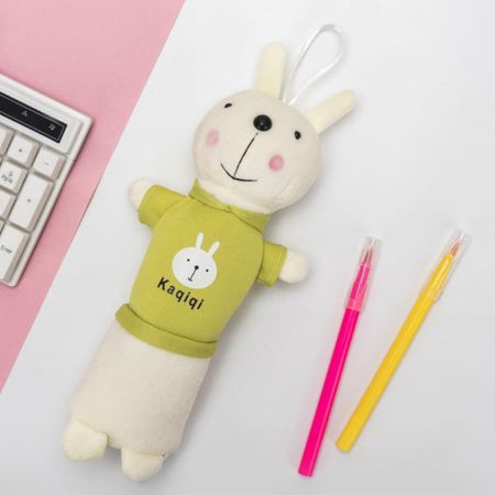 Cartoon Plush Rabbit Pencil Bag Simple Stationery Storage Box Durable Student Pencil Case  Gifts зелёный