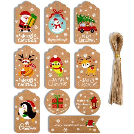 50pcs Santa Claus Kraft Paper Wrapping Supplies Gift Wrapping Kraft Tag Christmas Labels Hang Tags